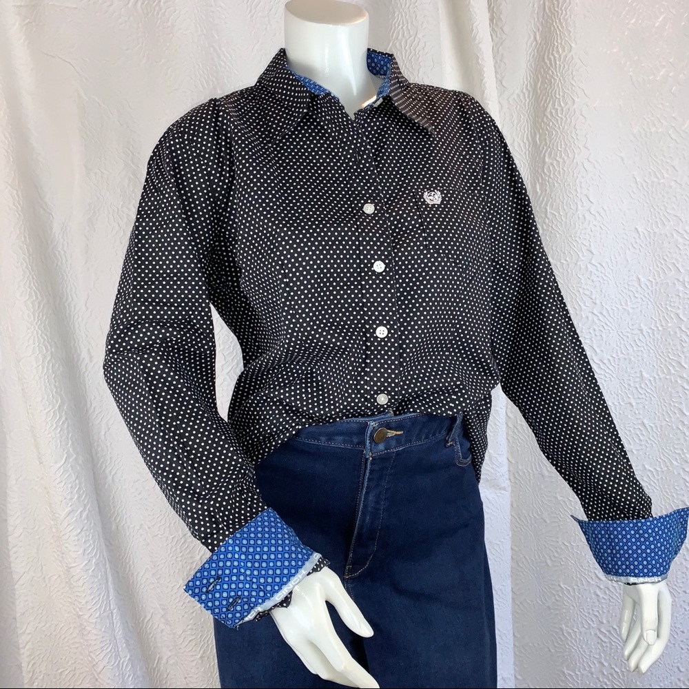 Cinch Women’s Black & White Polka Dot Button Up